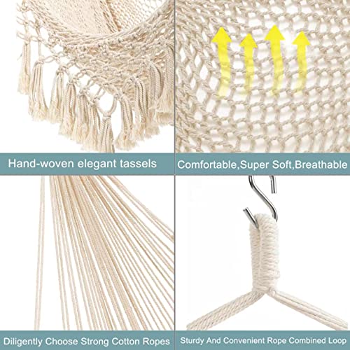 Hammock Chair, Large Hanging Chair, Soft Cotton Rope Swing Chair with High Load-Bearing Metal Rod,Indoor Outdoor Garden Yard Living Room,Max 150kg