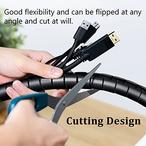 AcbbMNS Spiral Cable Wrap 10mm x 5M Black Cable Management Wire Cord Protector with Cord Clip for PC TV Electrical Wire Organizer