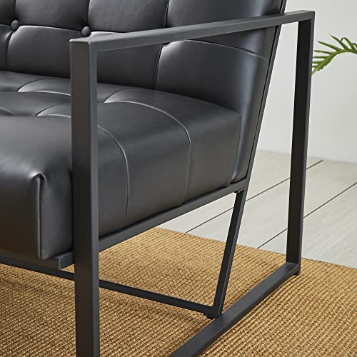 glitzhome Mid Century Modern Accent Chair, Modern Living Room Chairs with Durable Metal Frame,PU Leather Cushioned, Reading Armchairs for Living Room, Bed Room, Home Office, Black