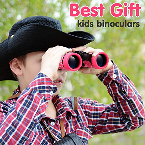 (Pink) - Kid Binoculars Shock Proof Toy Binoculars Set - Bird Watching - Educational Learning - Presents for Kids - Children Gifts - Boys and Girls - Outdoor Play - Hunting - Hiking - Camping Gear (Pink)