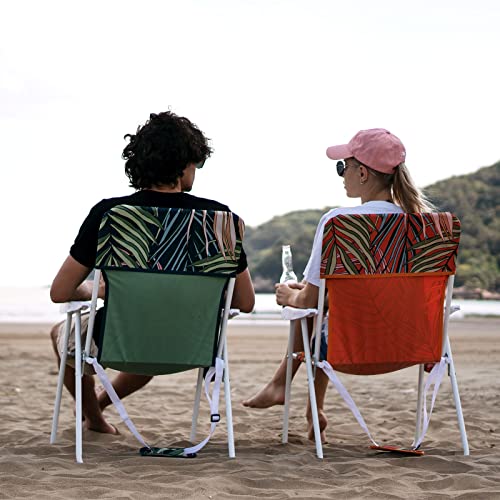 SunnyFeel Folding Beach Chair Lightweight, Portable Lawn Chair for Adults Heavy Duty 300 LBS with Cup Holders, Foldable Camping Chair for Outdoor (Orange Leaf)