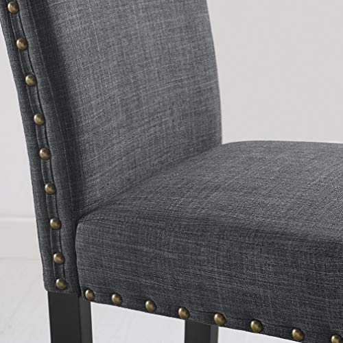 Roundhill Furniture Biony Gray Fabric Dining Chairs with Nailhead Trim Set of 2