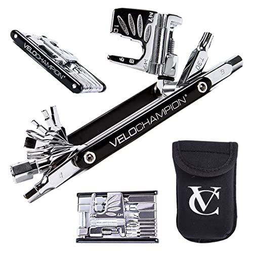 VeloChampion MLT20 20 Function Professional CNC Machined Multi Tool ideal for Road Bikes, Mountain Bikes & Hybrid Bikes with Protective Neoprene Carry Case