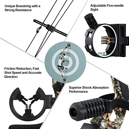 20-55lbs Compound Bow Arrow Set Archery Bow Kit Hunting Target Shooting Right Hand 6 Arrows 310fps Adjustable for Masters Beginner,Outdoor Fishing,Camo