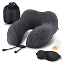 Epzia Travel Pillow 100% Pure Memory Foam Neck Pillow, Comfortable & Breathable Cover, Machine Washable, Airplane Travel Kit with 3D Contoured Eye Masks, Earplugs, and Luxury Bag, Standard (Black)