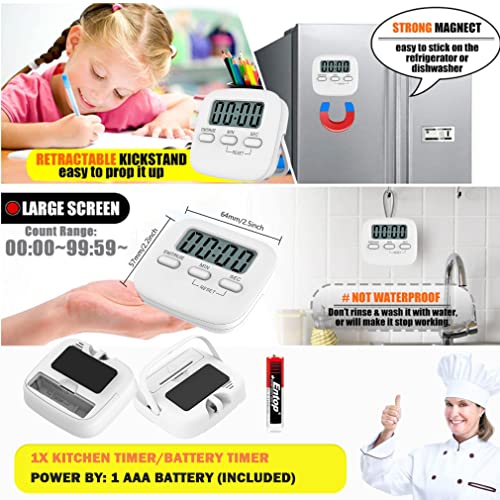 Digital Kitchen Timer/White Timer for Kids with Bracket and Hanging Hole,HD Sound Quality Magnetic Stopwatch Timer for Cooking,Study,Exercise and Baking