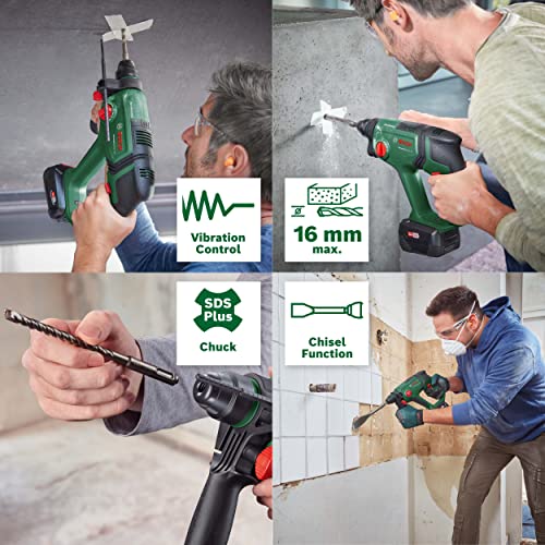 Bosch Home & Garden 18V Cordless Rotary Hammer Drill SDS Plus Without Battery, Drilling/Hammer Drilling/Chiselling; 2.0 J Impact Energy, Tool Holder (UniversalHammer 18V)