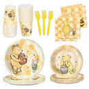AURORAPARTY 1220pcs Classic Winnie Bear Baby Shower or Birthday Party Supplies Pooh Baby Shower Plates Napkins Cups Gender Neutral Birthday Decoration Tableware Set Serves 24