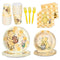 AURORAPARTY 1220pcs Classic Winnie Bear Baby Shower or Birthday Party Supplies Pooh Baby Shower Plates Napkins Cups Gender Neutral Birthday Decoration Tableware Set Serves 24