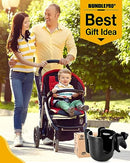 Universal Stroller Cup Holder with Mobile Phone Case, 2-in-1 Strollers Storage Rack, 360 Degrees Rotation Drink Holder for Bike, Pushchair, Wheelchair, Walker,Bicycle, Fits Most Cups