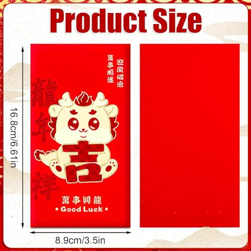 36Pcs Red Envelopes Chinese New Year 2024 The Dragon Cartoon Personality and Creative Large Red Packet Spring Chinese Lucky Money Pockets, 3.5 x 6.7 in