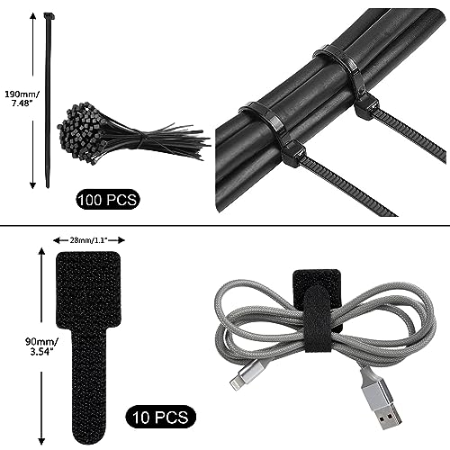 SOULWIT 200PCS Cable Management Kit,4 Cable Sleeves,37 Cable Clips,7 Cable Holders,10 Zip Tie Mounts,20 Cable Clip Nails,100 Cable Fastening Ties,20+2 Roll Cable Straps for TV PC Computer Under Desk
