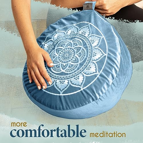 Florensi Meditation Cushion - Comfortable Floor Pillow - Traditional Tibetan Meditation Pillow with Beautiful Velvet Cover - Large Floor Cushion Seating for Adults - Premium Yoga Buckwheat Bolster