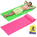 SEWANTA Wave Mats 90” X 34” [Set of 2]. Inflatable Pool Rafts for Adults - Pool Floats with Headrest - Inflatable Pool Lounger, (Color May Vary, Pink/Green/Yellow) Gift Set Bundled with 2 Duckie