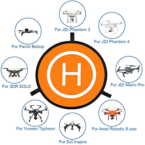 MMOBIEL Universal Drone Landing Pad Waterproof Helipad 75 cm / 30 inch Double Sided Orange / Blue for RC Drones Helicopter DJI Mavic Mini 2 / Zoom / Air Fly 2 / Phantom / FPV / Inspire Incl. Reflective Tape and Pins