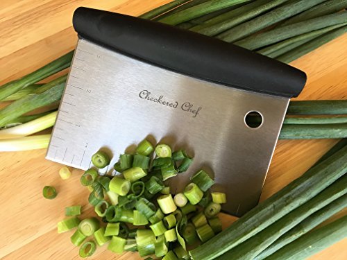 Checkered Chef Dough Scraper - Stainless Steel, Multi-Use Bench Scraper, Icing Smoother, Pasta, Pizza and Pastry Cutter w/Protective Plastic Cover
