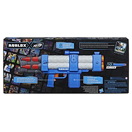 Nerf Roblox - Arsenal: Pulse Laser Blaster - Motorized - Code to Unlock In-Game Virtual Item - 10 Nerf Elite Darts - 10-Dart Clip - Games and Toys For Kids - Boys and Girls - F2484 - Ages 8+