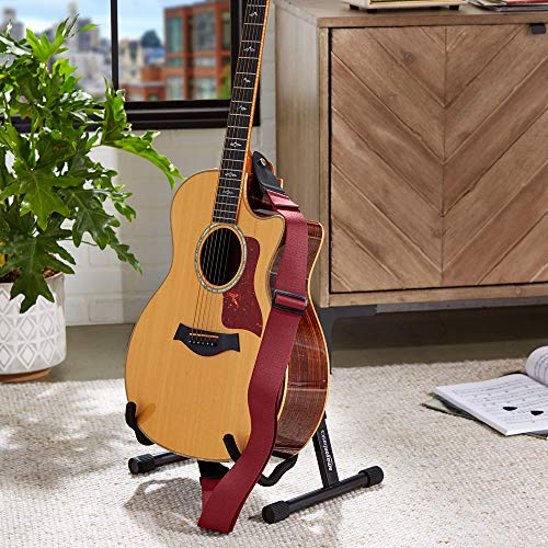Amazon Basics Adjustable Guitar Strap for Electric/Acoustic Guitar/Bass - Includes 2 Picks - Soft Strap with PU Leather Ends, Red