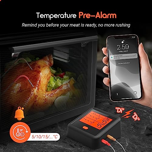 INKBIRD Bluetooth Meat Thermometer IDT-34c-B, Barbecue Food Thermometer with 4 Meat Probes, Stepless Dimming Backlit LCD, Free App Control, Temperature Pre-Alarm, High Low Temperature Alarms, Timers