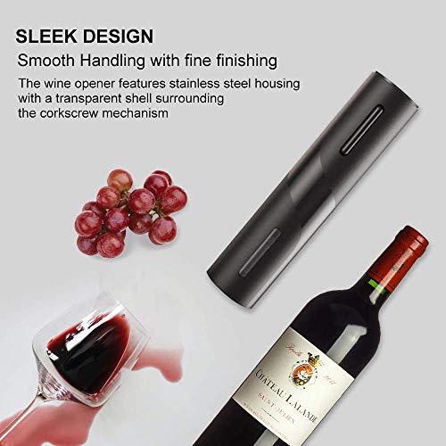 (Battery-Black) - Cokunst Electric Wine Opener, Automatic Electric Wine Bottle Corkscrew Opener with Foil Cutter, One-click Button Reusable Wine Bottle Openers with LED Light for Home Kitchen Party Bar