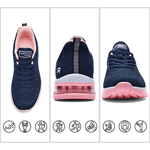 Lamincoa Womens Walking Shoes Lightweight Running Shoes Women’s Tennis Shoes Non Slip Air Shoes Breathable Mesh Air Cushion Sneakers for Gym Workout Sports, Blue-pink, 10 US