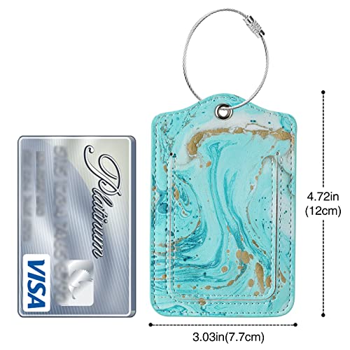 JOTO 2 Pcs Luggage Tags with Name ID Card and Stainless Steel Loop, Leather Luggage Labels Hard Wearing Suitcase Tags for Quickly Spot Your Travel Luggage Suitcase Bag -Aqua Sandy Wave
