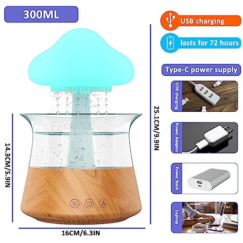 Rain Cloud Diffuser Essential Oil Diffuser Micro Humidifier with 7 Colors Led Lights Has A Timer Design Relaxing Mood Water Drop Sound for Bedroom & Large Room for Living Room Office (Wood Color)