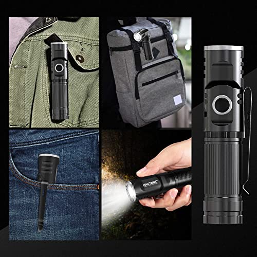 HAUTMEC Swyvel 500 Lumens Rechargeable LED Flashlight,Bright Mini Tactical Pocket Torch with Magnetic Base, Waterproof Led Flashlight 3 Modes for Camping, Outdoor, Hiking HT0092