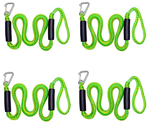 Dirtech Bungee Boat Dock Lines with Hook 4 Feet Green Dockline Mooring Rope Boat Accessories Docking Lines PWC Shock Cords for Boats Kayak, Jet Ski, Pontoon, Canoe, Power Boat