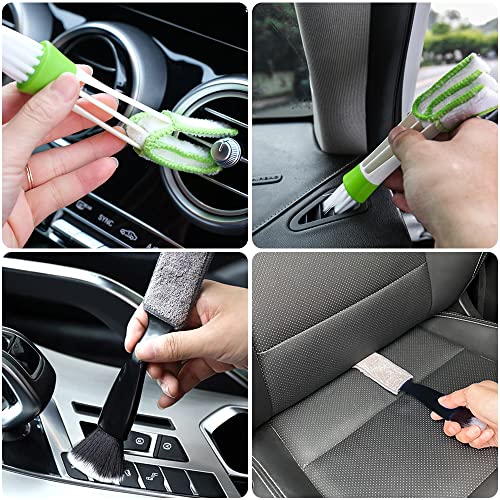 2 Pcs Double Head Car Detailing Brushes, FineGood Car Brushes Soft Car Cleaning Kit Brush Interior Car Cleaner Detail Brushes for Car Clean