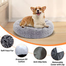 USOR Calming Cat Beds & Dog Bed, Anti-Anxiety Donut Dog Cuddler Bed, Large Cat Bed or Small Dog Bed, Disassemble and Washable 50 cm Warming Cozy Soft & Fluffy Faux Fur Plush Dog Cushion Bed Light Gray