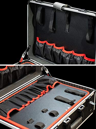 Meister 9095080 Empty Tool Trolley - 460 x 350 x 190 mm - With Wheels - Individual Compartment Division - 15 Tool Bags - With Elastic Bands - 15 kg Load Capacity - Sturdy Aluminium Case/Tool Box