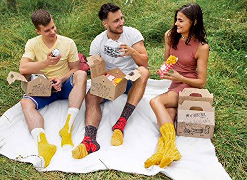 Rainbow Socks - Men Women Funny Meal Socks Box - 5 Pairs - Burger Fries Bier - Size S/M ( AU Woman 5-9 / Man 3-7)