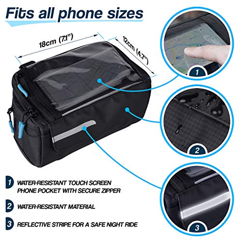 OBOVA Bike Handlebar Bag 4L, Waterproof & Phone Holder, 4-Layer Bike Pouch for Handlebars, Bicycle Front Bag, Bicycle Bag Front Handlebar, Road, Mountain