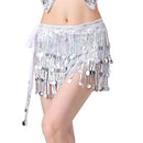 ZLTdream Belly Dance Fringe Hip Scarf Wrap Skirt Festival Four-Rows Bling Sequins Tassel Skirt Rave Shinny Glitter Skirt, Silver, One Size