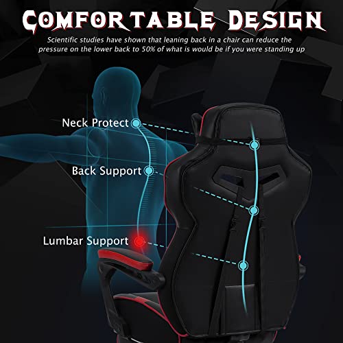 Zeanus Gaming Chair with Footrest Ergonomic Computer Chair with Massage Recliner for Heavy People Racing Gamer Chair Big and Tall Chairs for Adults Red