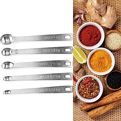 5PCS Stainless Steel Measuring Spoons, Set of 5 (Tad, Dash, Pinch, Smidgen and Drop) Mini Spoon for Baking Cooking- 1/64, 1/32, 1/16, 1/8 and 1/4 Teaspoon