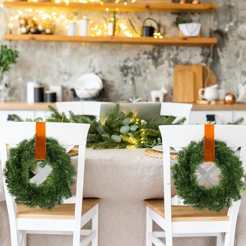 Jutom Christmas Artificial Holiday Pine Wreaths Christmas Pine Wreaths Green Wreaths for Windows Kitchen Cabinets Dining Room Chairs Holiday Tables and Other Holiday Decorations (8, 11.93 Inch)