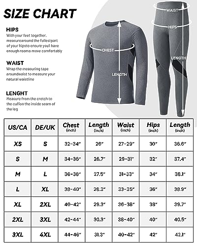 Runhit Thermal Underwear for Men Base Layer Long Underwear Cold Weather Fleece Lined Mens Long John Winter Pants and Shirts Thermal Set XXL Grey