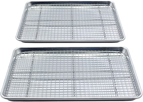 Checkered Chef Baking Sheet with Wire Rack Set - Twin Set w/Half Sheet Pan & Stainless Steel Oven Rack for Cooking
