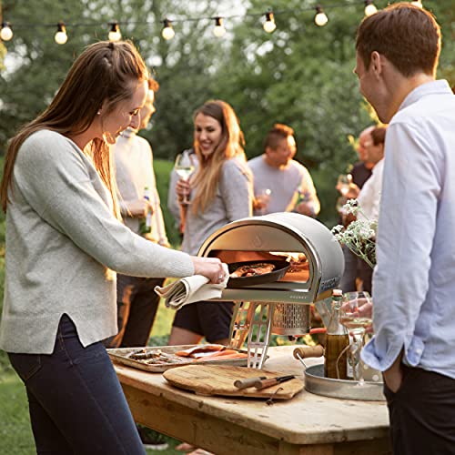 ROCCBOX Gozney Portable Outdoor Pizza Oven - Includes Professional Grade Peel, Built-In Thermometer and Safe Touch Silicone Jacket Propane Gas Fired, With Rolling Wood Flame Grey (RBX1GREYDE)
