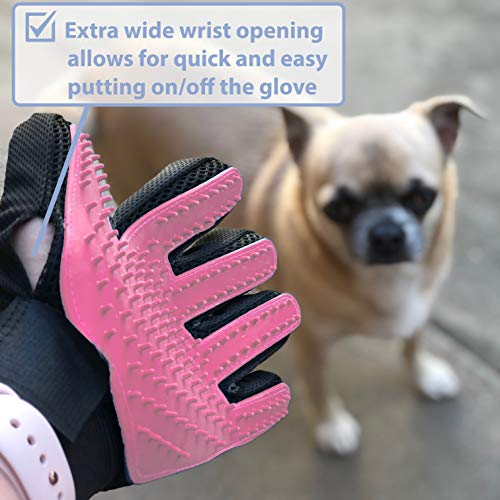 Zenify Cat Hair Remover Grooming Glove Mitt for Deshedding Fur from Cats, Kittens, Rabbits, Guinea Pigs (Light Pink - Left Handed)