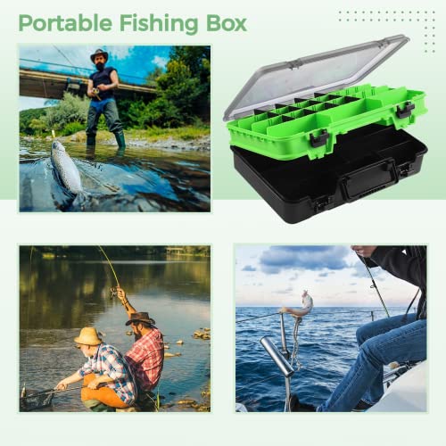 Double Layer Tackle Box, Two Level Fishing Tackle Box Organizer with  Adjustable Dividers, Outdoor Fishing Large Capacity Tackle Storage Box  14.2”x9.8”x4.7” (Green)