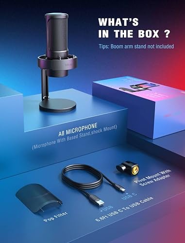 Gaming PC Microphone, Fifine AmpliGame USB Desktop Condenser RGB Control Mic for Recording Streaming Podcast YouTube on Mac/Computer/PS4/PS5, with Mute Button, Mic Gain, Headphone Jack, Monitoring-A8