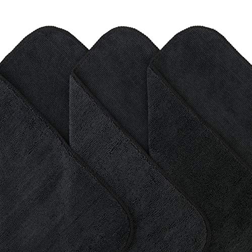 POLYTE Premium Microfiber Cleaning Towel,16 x 16 in, 12 Pack (Black)