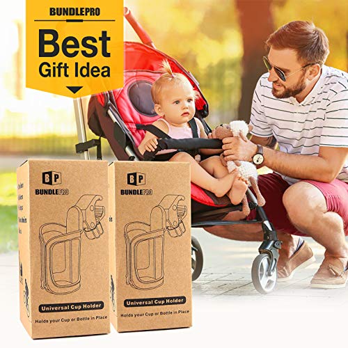 Pack of 2 Pram Cup Holder,Universal Stroller/Pushchair Cup Holders,Adjustable Bottle Organizer for Bikes, Trolleys,Walkers and Wheelchairs