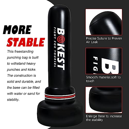 BOKEST Large Punching Boxing Bag with Stand - Inflatable Air Filled Kicking Bag Stands 69” - Adult Free Standing Kick Boxing Bag Home with Stand - Awesome MMA Bag to Use Indoors & Outdoors, Black Red