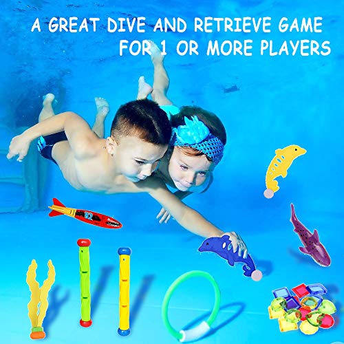 ZCOINS 30pcs Diving Pool Toys Underwater Swimming Pool Game Kit Diving Rings, Diving Sticks, Diving Fish, Diving Sharks, Diving Seaweeds, and Diving Gems Under Water Games