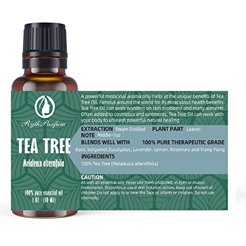 RythParfum Tea Tree Essential Oil | 100% Pure and Natural Oil for Diffuser,Humidifier,Cold and Aromatherapy| Real Tea Tree Oil for Face,Hair, Skin,Scalp,Foot,Toenails and Massage(Pack of 1 OZ)