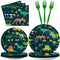 96 Pcs Dinosaur Party Supplies Fossil Dinosaur World Tableware Set Jurassic Theme Plates Napkins Party Decorations Dino Dinnerware for Boys Kids Birthday Baby Shower Tableware Party Favors 24 Guests